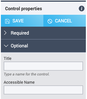 Screenshot of the Accessible Name field in Optional properties.