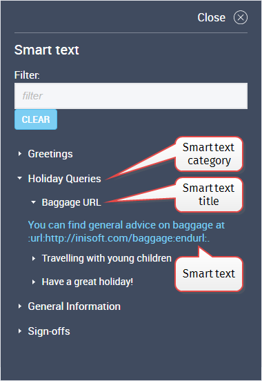 Screenshot of the Smart text menu in Syntelate XA